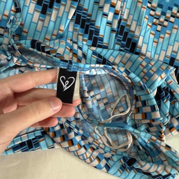 Y2K blue geometric halter bodycon dress windsor size large - Picture 4 of 5